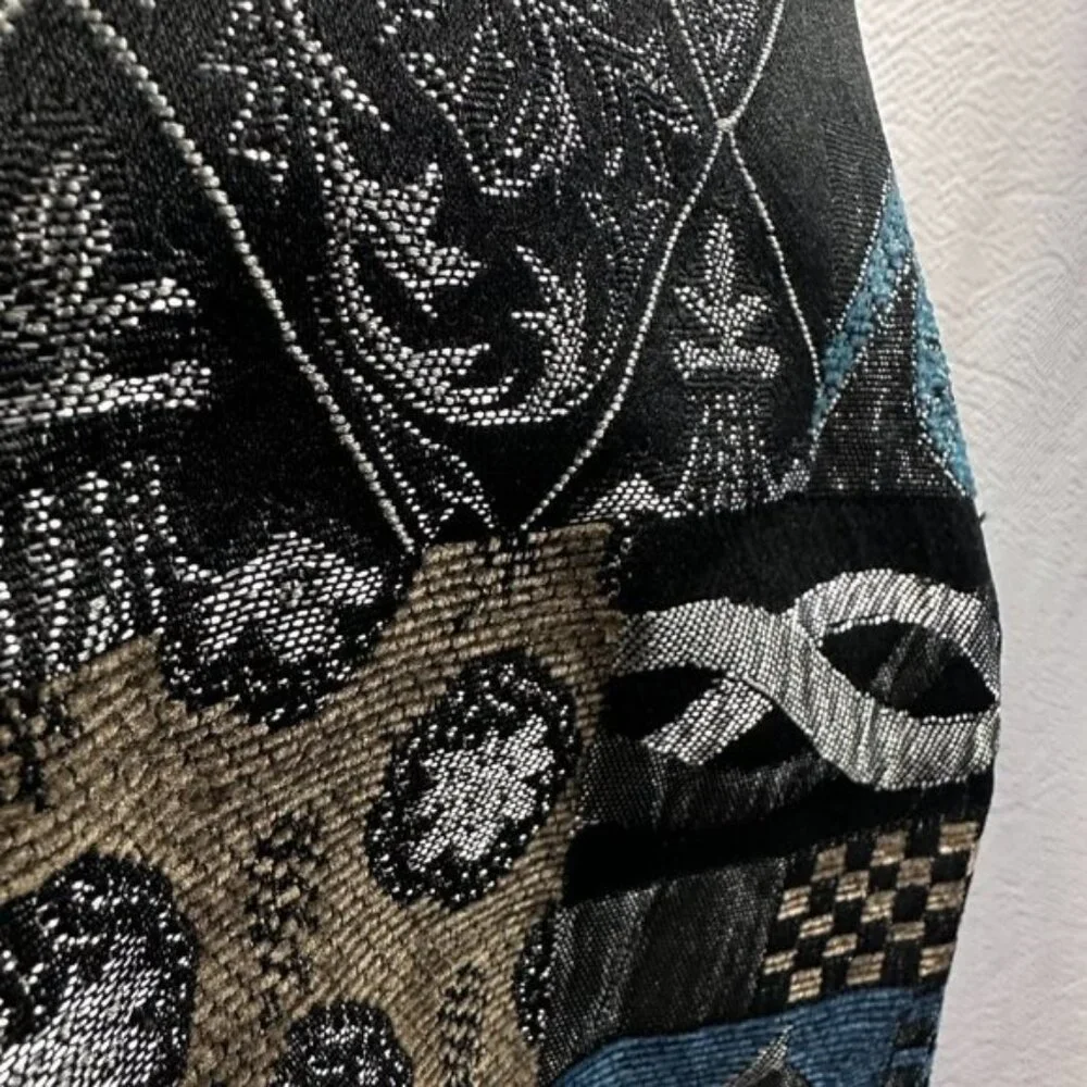 Vintage Tapestry Blue Black  Mandarin collar Full Zip jacket Abstract 2X - Picture 3 of 9